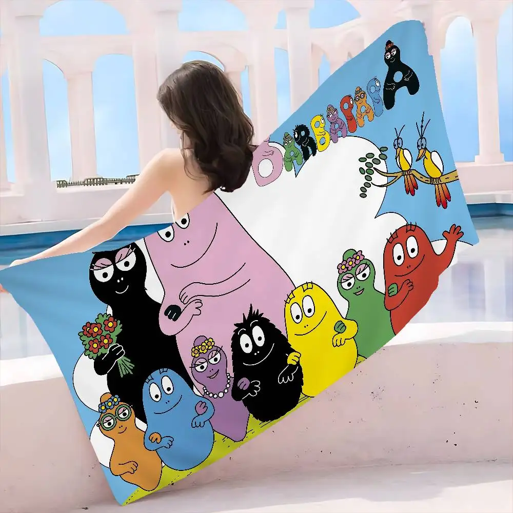 Cute Cartoon Les Barbapapa Family Bath Towel Microfiber Soft Water Absorbing Breathable For Girl Kids Decorative Beach Towel