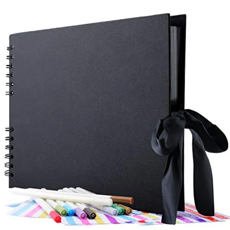 

0 Pages Scrapbook Album with 10 Metallic Markers, Craft Paper Photo Album for Weddg and Anniversary, Family DIY Scrapbook Acces