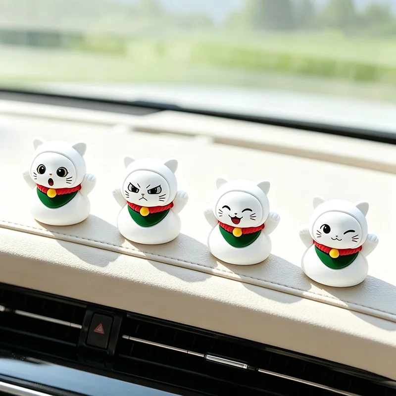 4Pcs Cute Lucky Cat Figurines Set, Mini Maneki-neko Statue, Multi-Expression Fortune Cat Ornaments for Car Interior Home Desk De