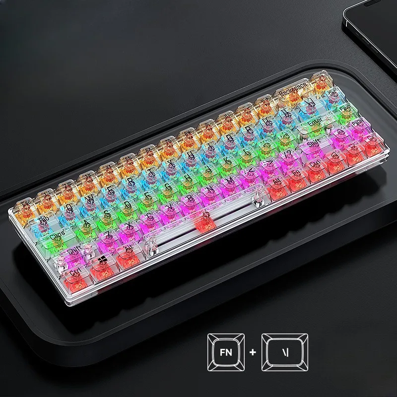 

EOENKK T40 Transparent Mechanical Keyboard Mixed Light 68 Keys RGB Gaming Custom Crystal Red Axis