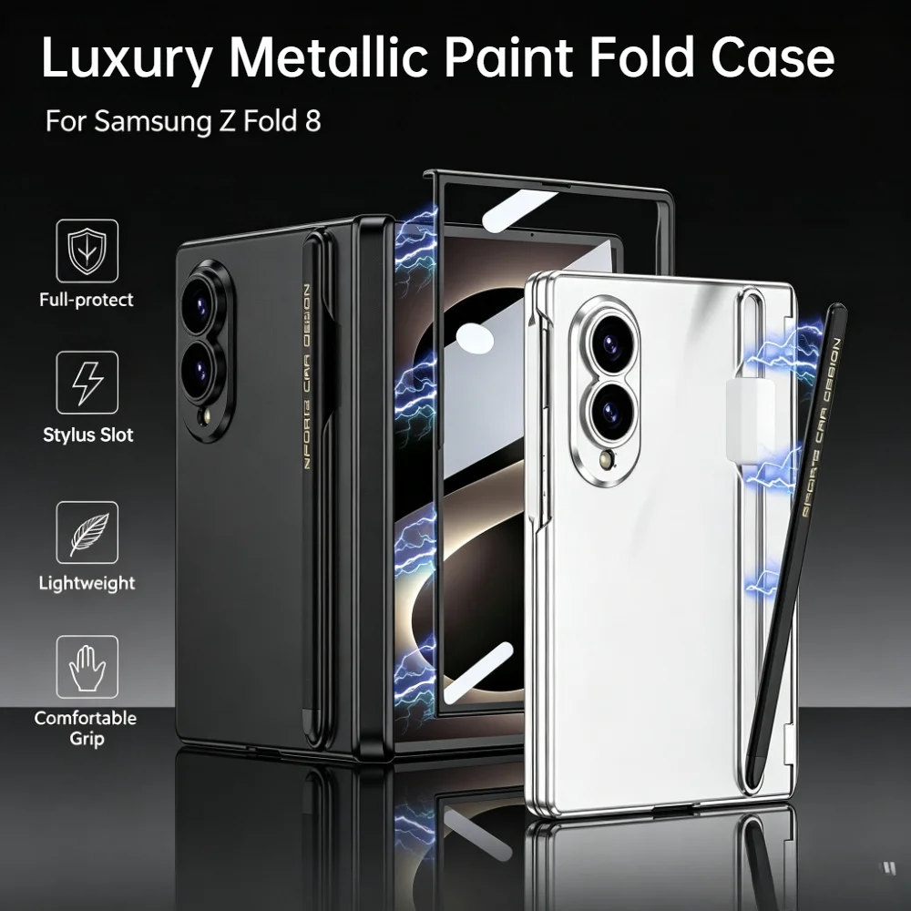 High-end Business Metallic Frosted Case for Samsung Galaxy Z Fold 8 Ultra 8 Stylus Slot Glass Screen Film Hinge Protection Cover