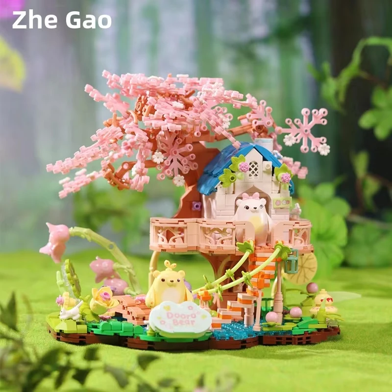 

Healing Sprout Bear Cherry Blossom Tree House Building Blocks Set - Creative Assembly Collection Toys, Birthday Gifts