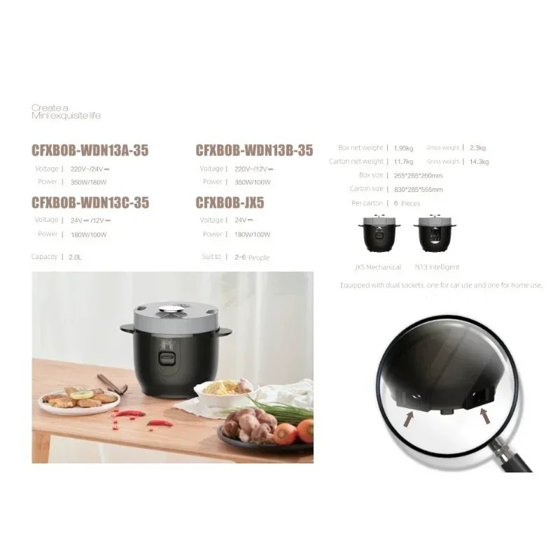

Portable Black Intelligent Electric Cooker 2L, 12V 24V Multi-Power Car Home Dual Use Pot