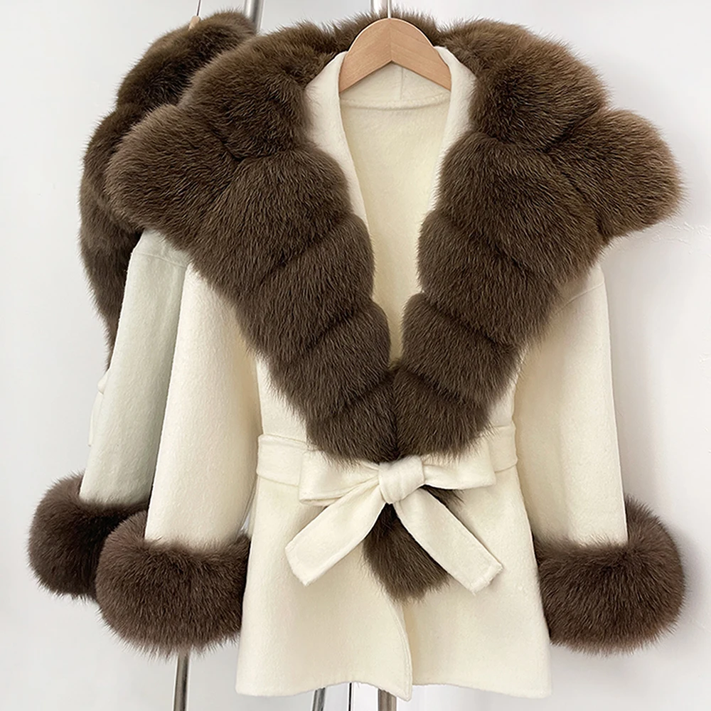 OFTBUY Modische Lässige Neue Herbst-Winter-Wollkleidung für Damen, Gürtel, Echter Fuchspelz, Wolljacke, Warmer Natürlicher Pelz-Wollmantel für Damen – Detail 31