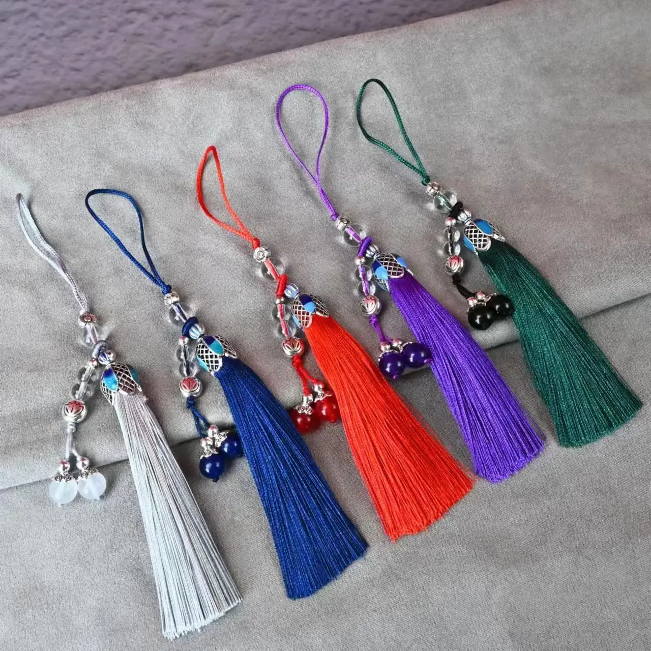 Jia Blue Tassel Pendant Antique Hanfu Cheongsam Decoration Accessories Mobile Phone Pendant Bag Pendant Fan Pendant.