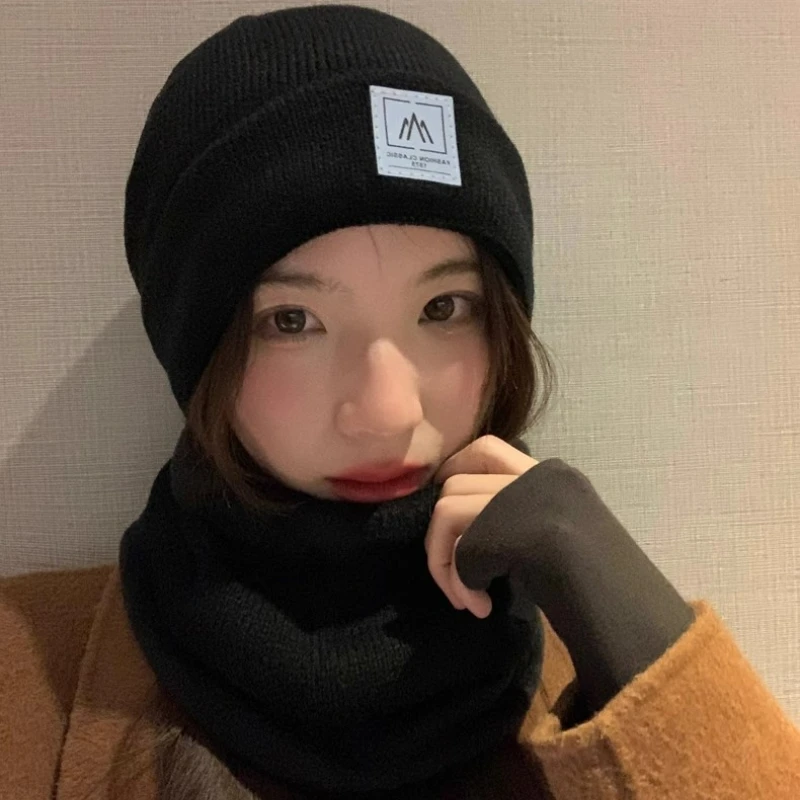 Coral Fleece Hat Scarf Two Sets for Women Men Outdoor Thicken Plus Velvet Mask Cap Winter Warm Knitted Neck Ear Protection Hat