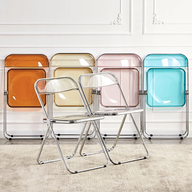 Transparent Bench Photo Chairs Steel Stools Backrest For Household Use Simple Dining Stool Folding Chair Applicable To Adults