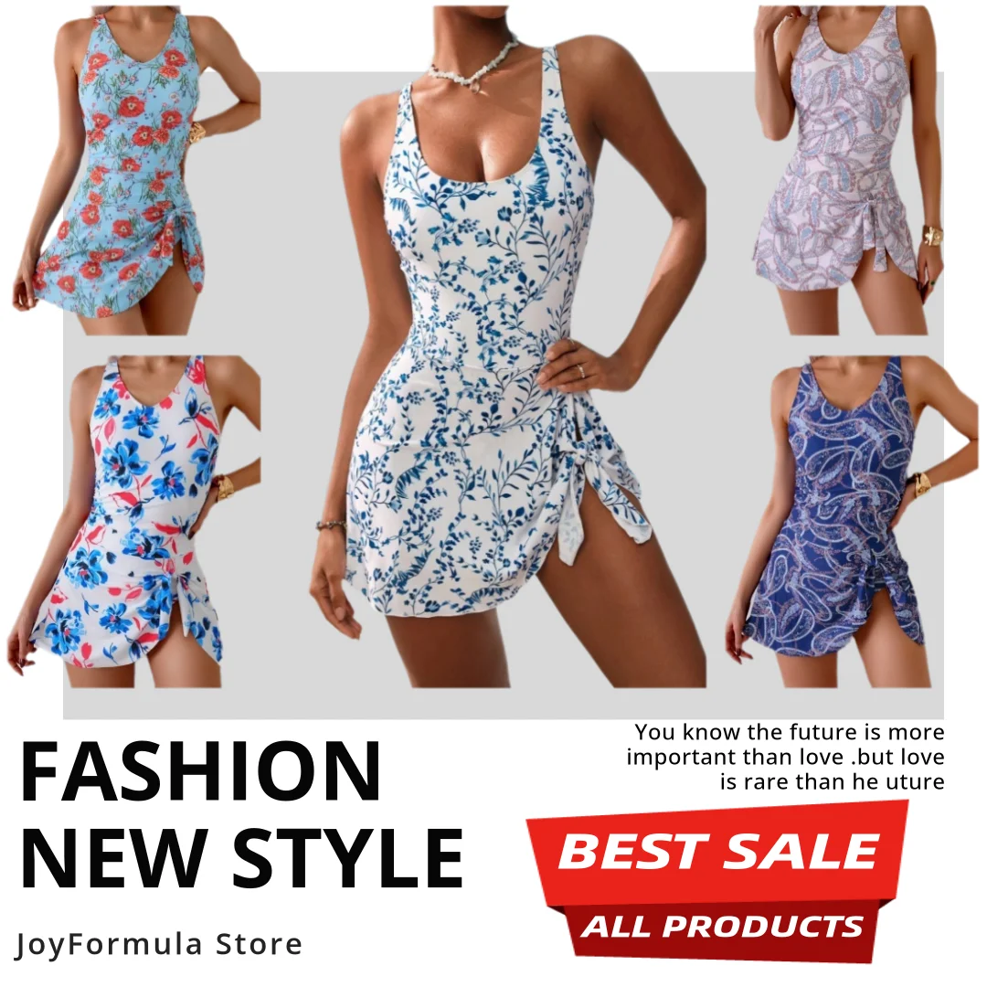 One Piece Women's Swimsuit with Skirt 2026 New Woman Sexy Floral Print Swimwear Beach Bathing Suit for Ladies