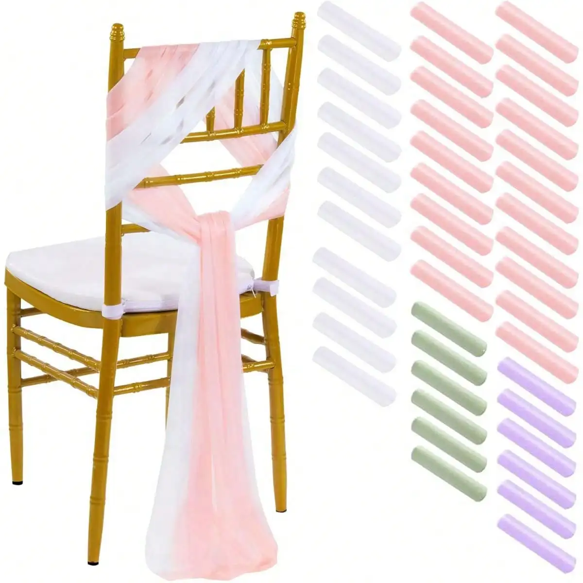 6 Pcs Wedding Chair Sashes Chair Drapes: 108 Inchs White And Blush Chair Covers