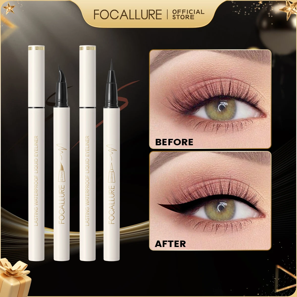 FOCALLURE Black Liquid Eyeliner Eye Make Up Super Waterproof Long Lasting Eye Liner Easy to Wear Eyes Makeup Cosmetics Tools