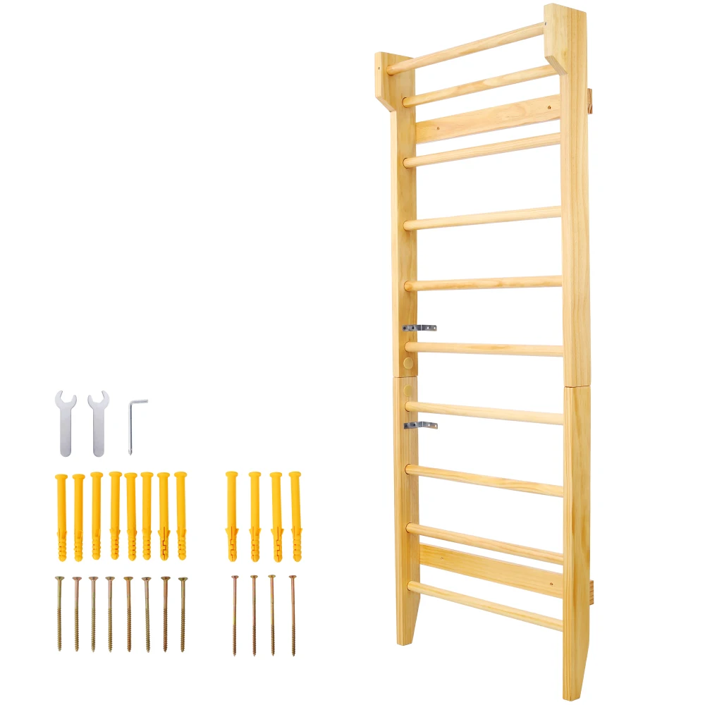 Barra de puesto de madera para gimnasia, escalera sueca multiusos, barra de dominadas montada en la pared, terapia física para estiramiento y varios
