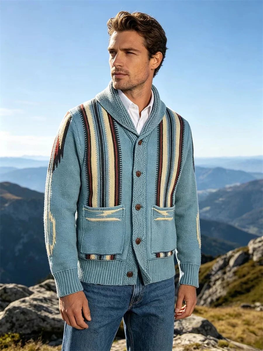 Autumn Winter Men Sweaters Vintage Jacquard Long Sleeve Lapel Knitwear Men's Clothing Casual Cardigan Outside Warm Jackets