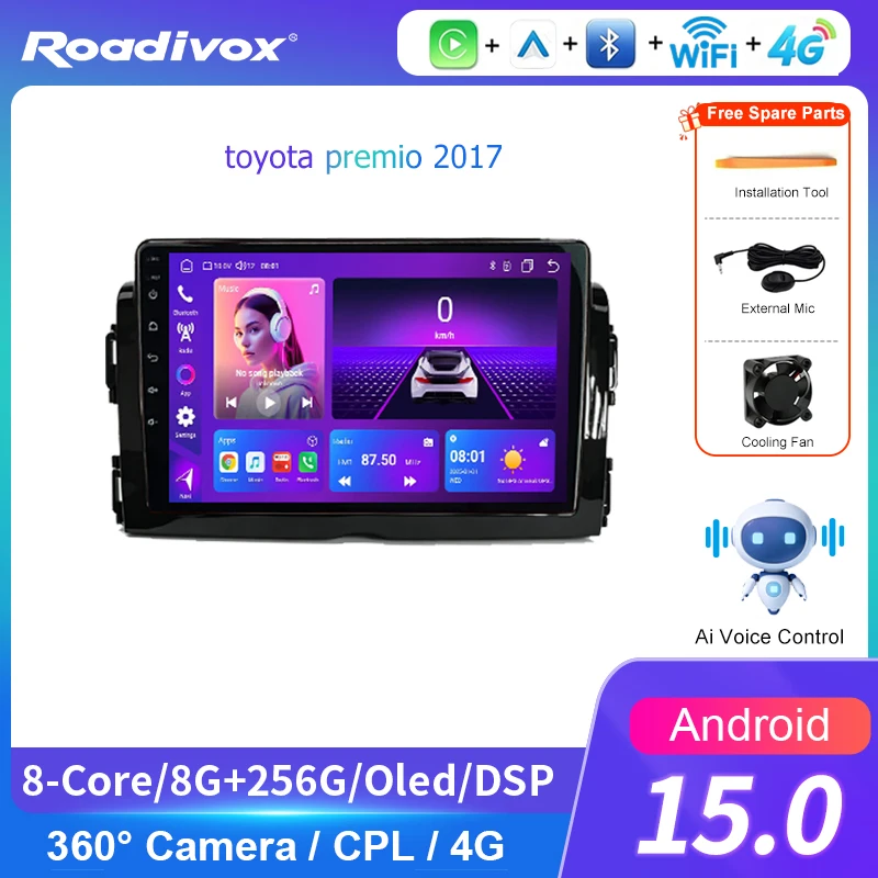 AI VOICE roadivox Android Car Radio for Toyota Premio 2017 GPS Navigation Video Stereo Screen Multimedia Player Tape Recorder