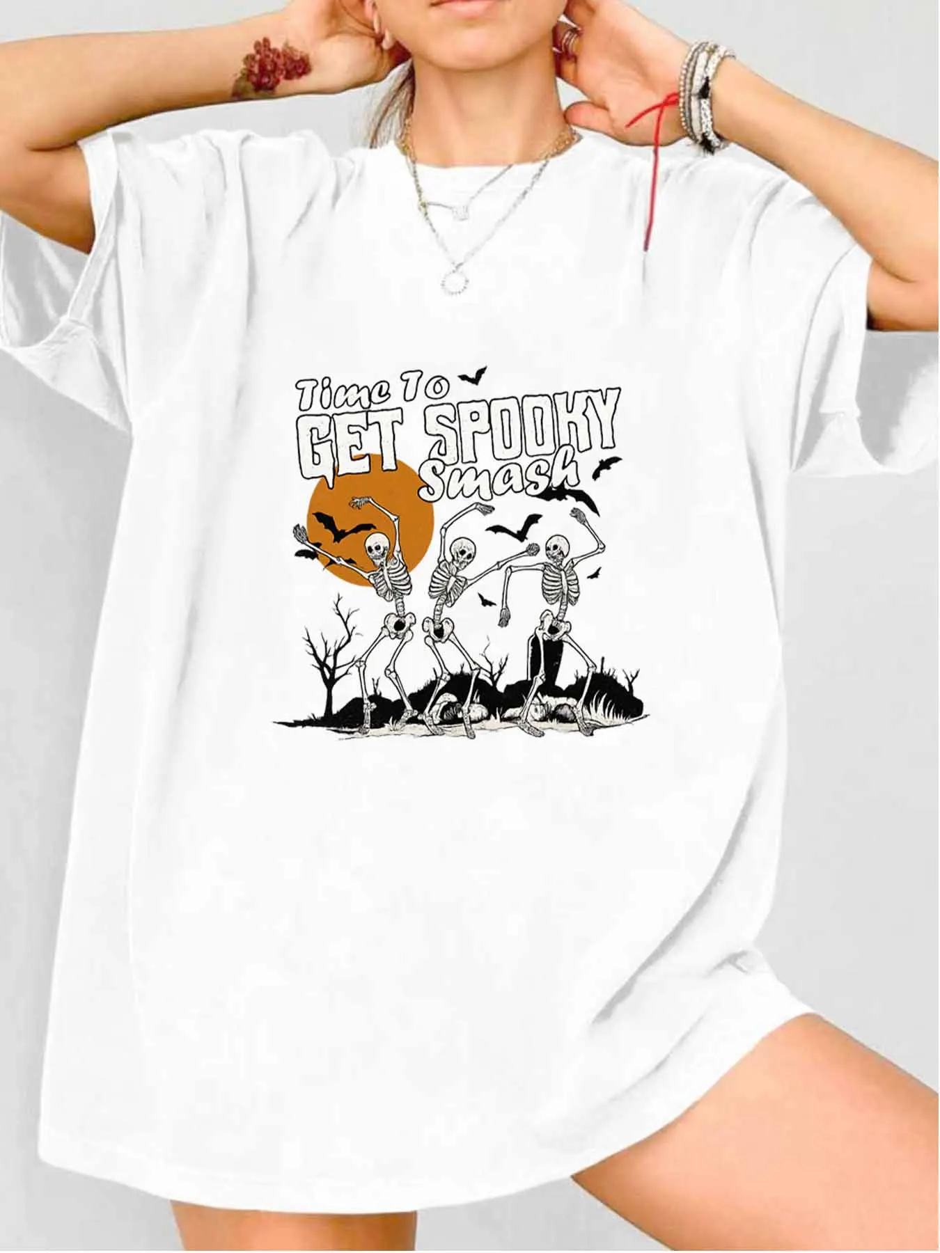 

【116209】Cartoon pattern Crew Neck Women's T-Shirt Short Sleeve Fashion Printed Half Sleeve Top Stretch T-Shirt