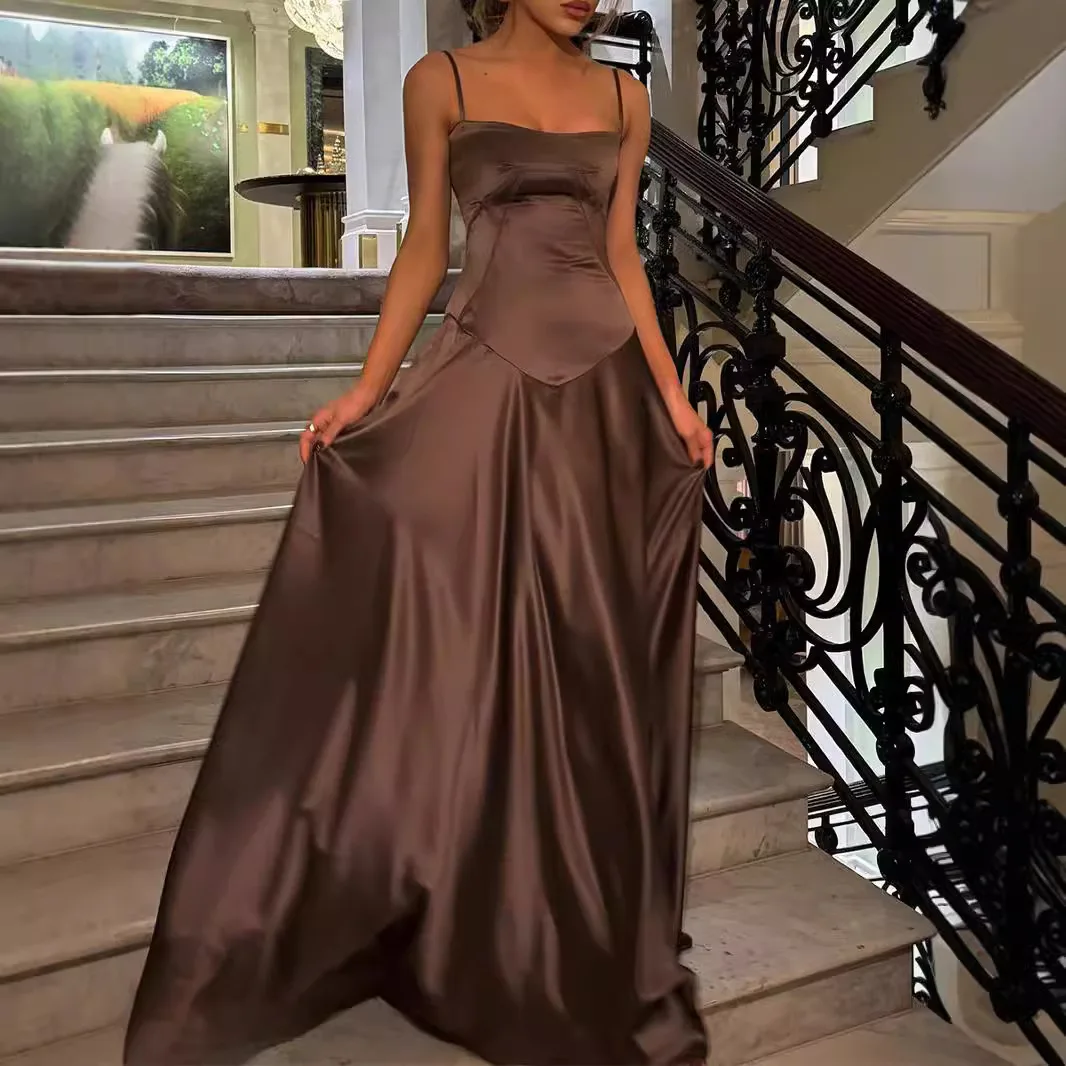 Ropa femenina Vestido de mujer Moda Mujer Nueva falda sexy con tirantes Falda larga sin espalda delgada Vestido negro Vestido de noche para mujer