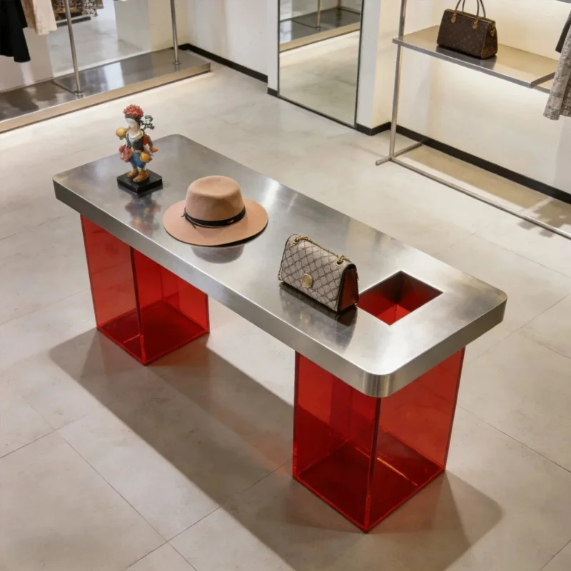 custom.Stainless Steel Acrylic Solid Back Cubical Durable Heavy Duty Customizable Retail Display Stand Shoes Lu