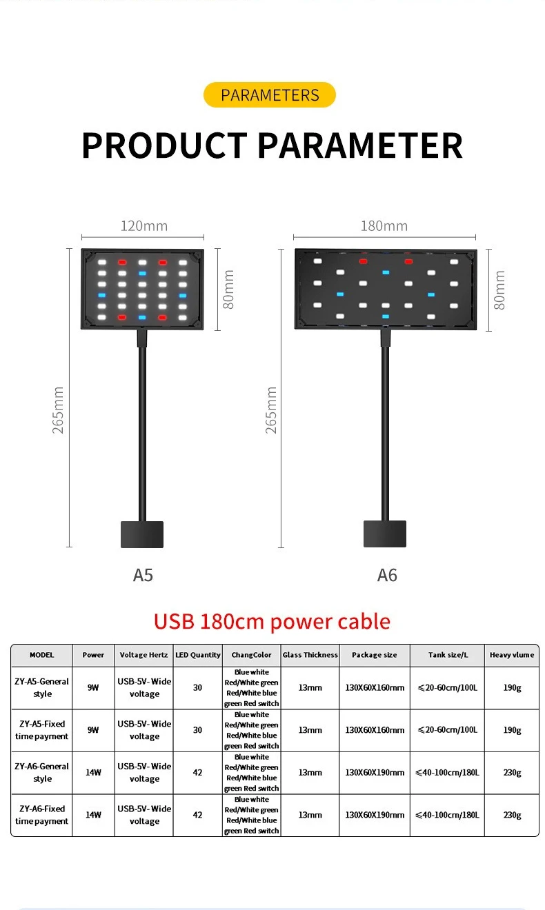 USB-Aquarium-LED-Licht Vollspektrum Wasserpflanzen-Wachstumslampe Fischbecken Einstellbare Helligkeit Dimmbar Zeitgesteuert 360° ° Drehbares Licht – Detail 11