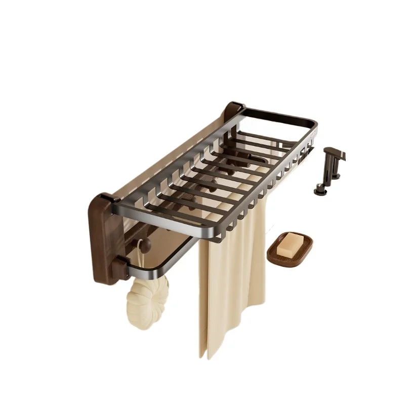 

Wood grain bathroom storage rack bathroom wall mounted double bath towel toilet towel storage rack