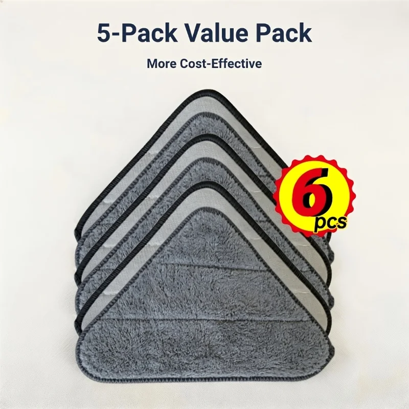 6pcs Pack 6pcs Triangular Replacement Mop Pads Suitable for Triangular Mop Heads, Hook and Loop Fastener