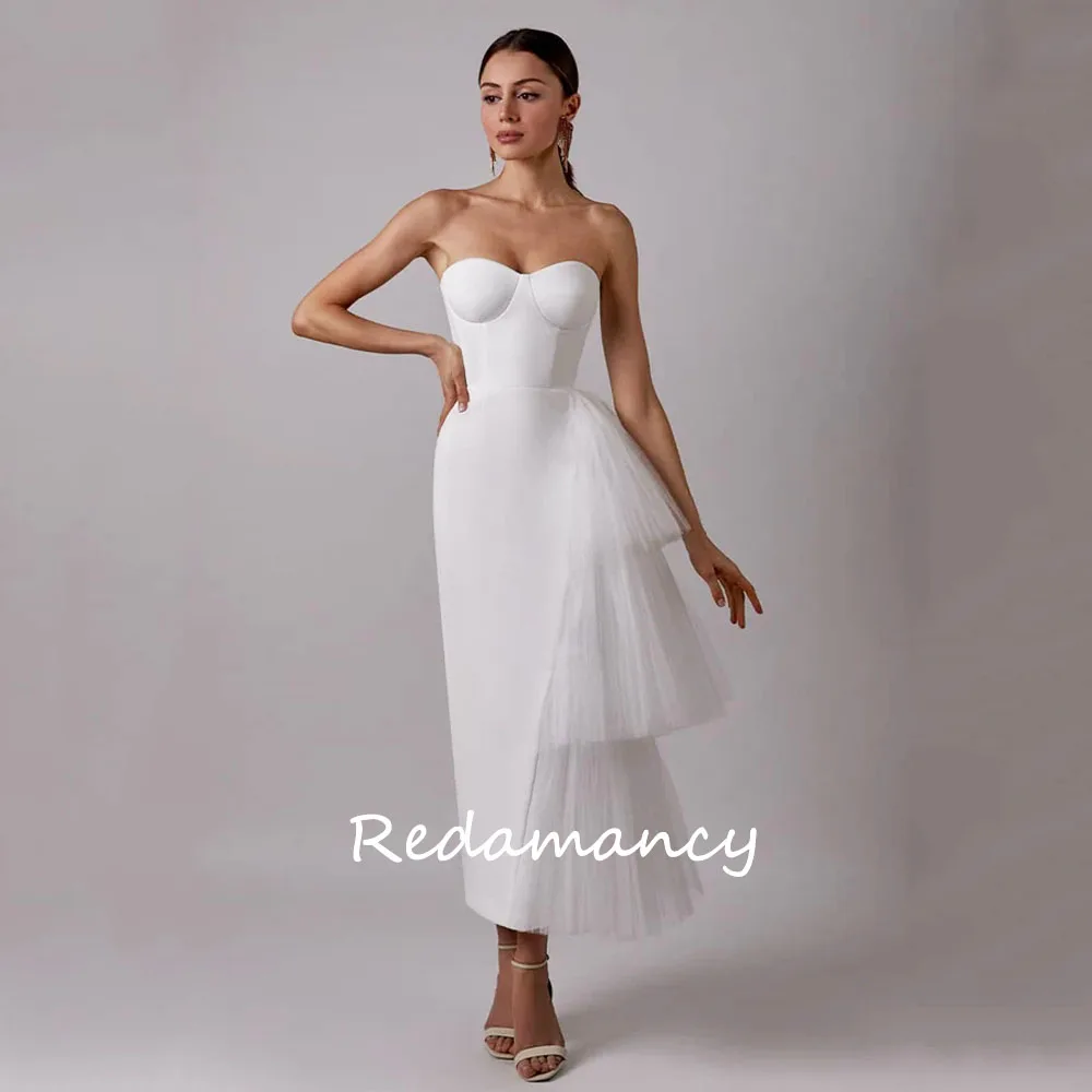 

Redamancy Simple Wedding Gown Sweetheart Sleeveless 2024 Ankle-Length A Line Bride Dress Side Split Backless Satin Wedding Dress