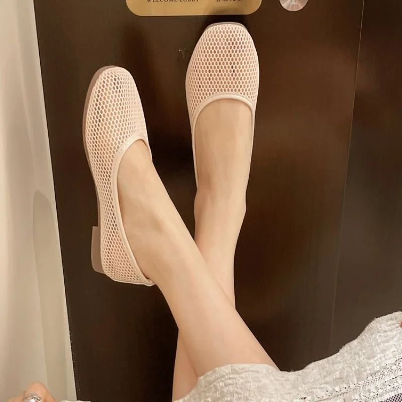 Zapatillas de ballet de malla para mujer, bailarinas de rejilla con correa y hebilla, zapatos de bailarina sin cordones, zapatos de ballet con punta redonda para viajes al aire libre