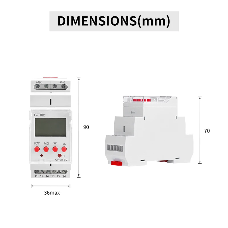 Geya-単相LCDデジタルディスプレイ電圧リレー,過電圧保護リレー,GRV8-SV,8a,2spdt,ac,dc110v〜240v