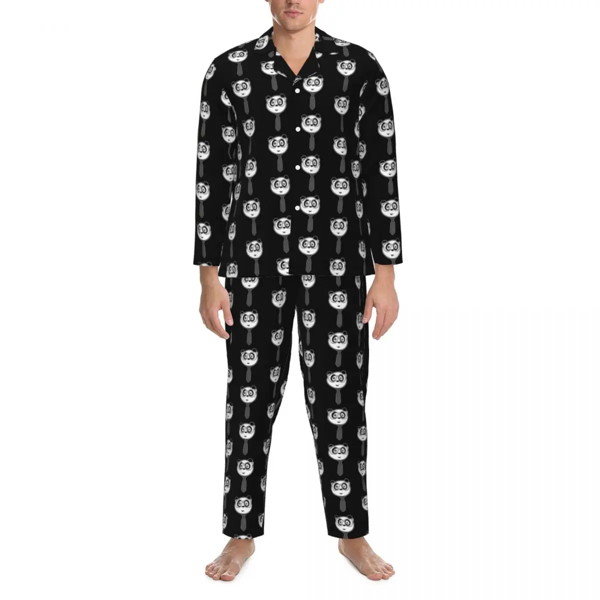 Ensemble de pyjama KrasnoNerd pour hommes, vêtements de nuit en carillon noir et blanc, manches longues, vêtements de nuit décontractés pour le sommeil, grande taille, 2 pièces