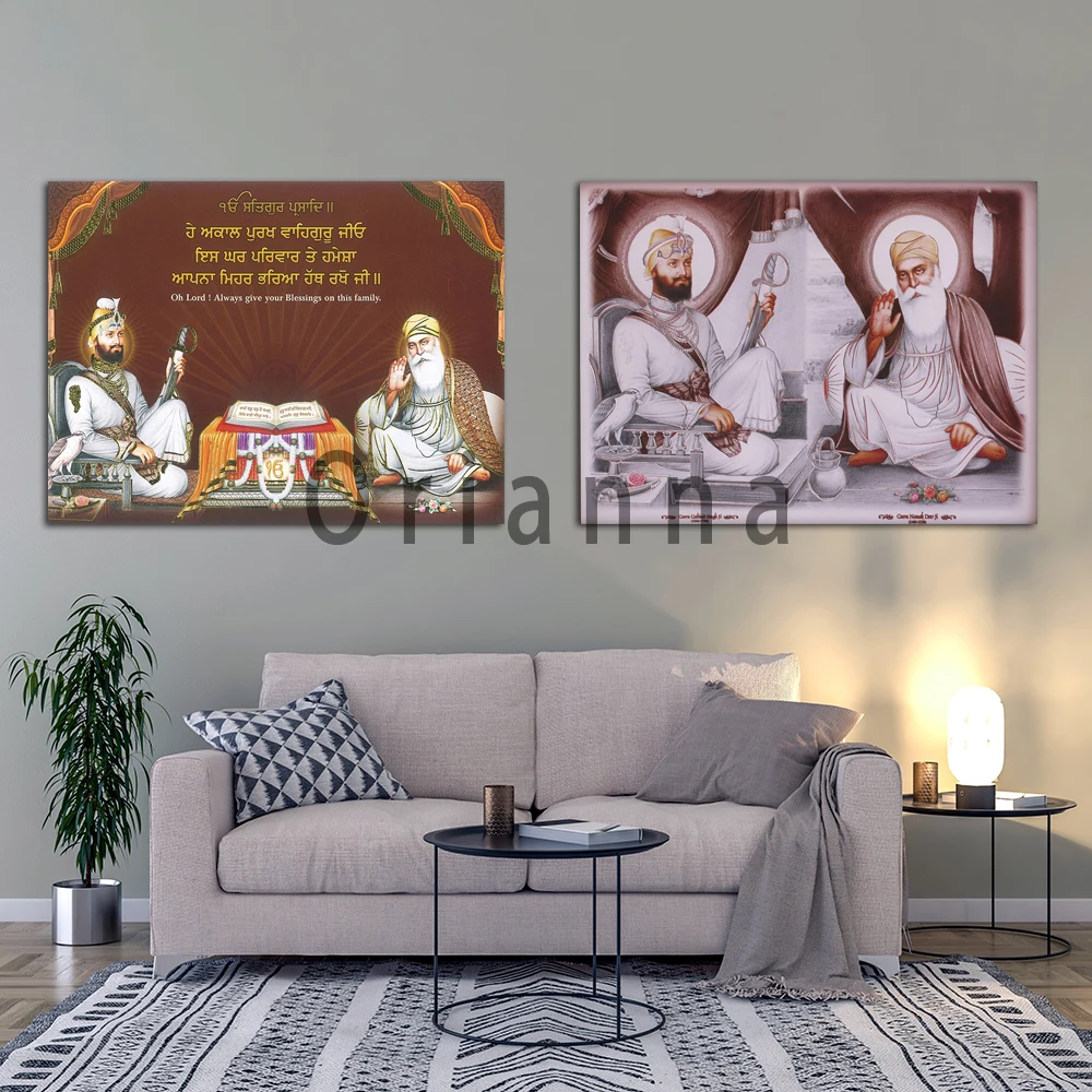 India Golden Temple Gurunank Dev Ji And Guru Gobind Singh Ji Blessing Sikh Wall Art Prints Posters Home Office Decor Painting