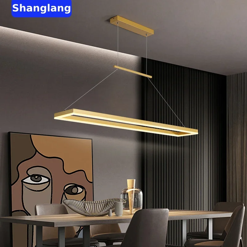 Nordic Rectangular LED Chandelier Lighting Acrylic Indoor Ceiling Pendant Lamp Bar Office Table Dining Room Kitchen Island Light