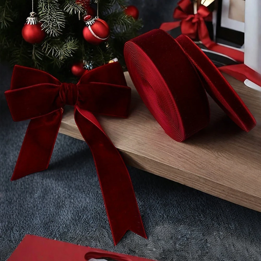 لفات شريطية مخملية بأحجام مختلفة مقاس 5، زخرفة حدود حمراء أحادية الجانب، مناسبة لتغليف الهدايا وأعياد الميلاد #2