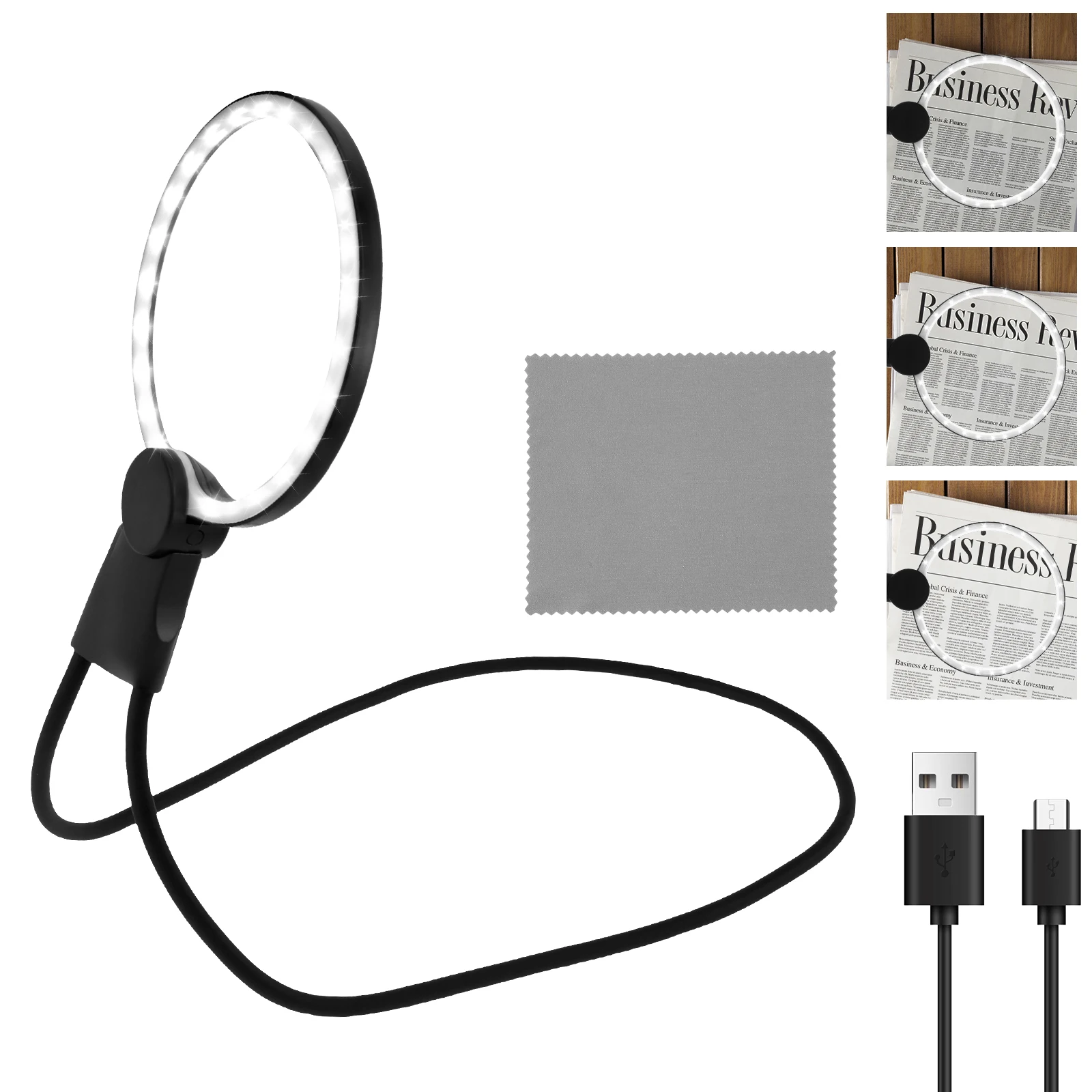 Mãos Livres Lupa 5x Dimmable Pescoço Desgaste Lupa 24 Luz Led Ultra Brilhante Usb Portátil para Idosos