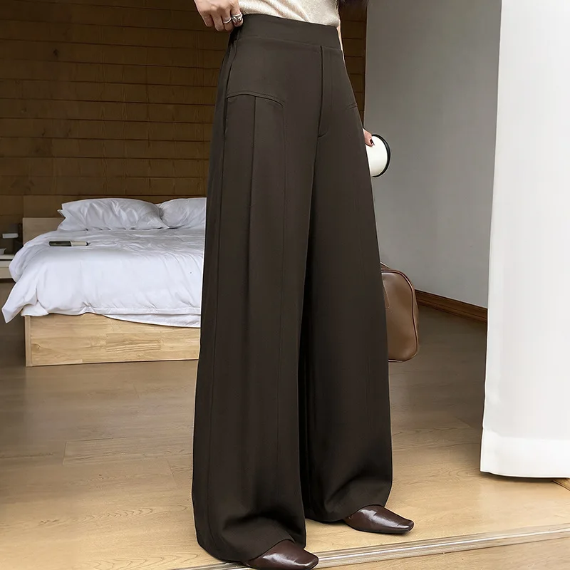 Chic 2026 Autumn and Winter Commuter Wind Pants Capris Mopping Trousers Solid Color High Waist Pendant Wide Leg Trousers Y2K