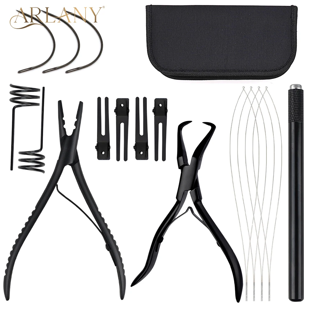 ARLANY Micro Beads Closer Hair Extension Tools Application Plies Kit with C Type Needles and Pulling Loop Threader Tools