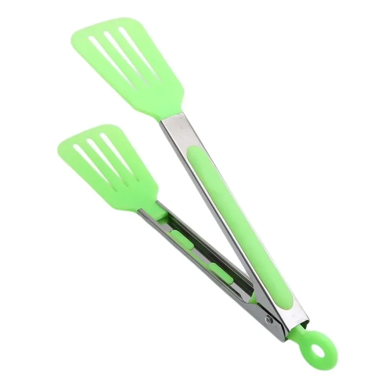 New Stainless steel Plastic Food Tongs BBQ Clips Salad Bread Serving Tongs Kitchen Accessories Color Random