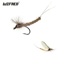 WIFREO 6PCS #10#12 #14 CDC Feather Wing Mayfly Deer Hair Body Dry Fly Rocky River Trout Fishing Flies Bait Lure