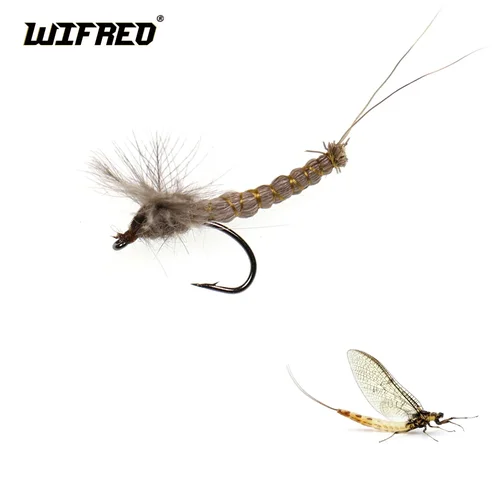 WIFREO 6PCS # 10 # 12 # 14 CDC ala de plumas mayfly ciervo pelo cuerpo mosca seca Rocky River trucha pesca moscas cebo señuelo
