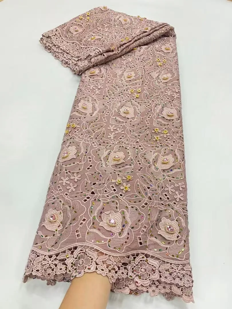 قماش دانتيل أفريقي 2025 جودة عالية، أقمشة قطنية بالمتر، تطريز، حجر الراين، كتان، فساتين حفلة موسيقية، تول، تصميم، 5 ياردات #3