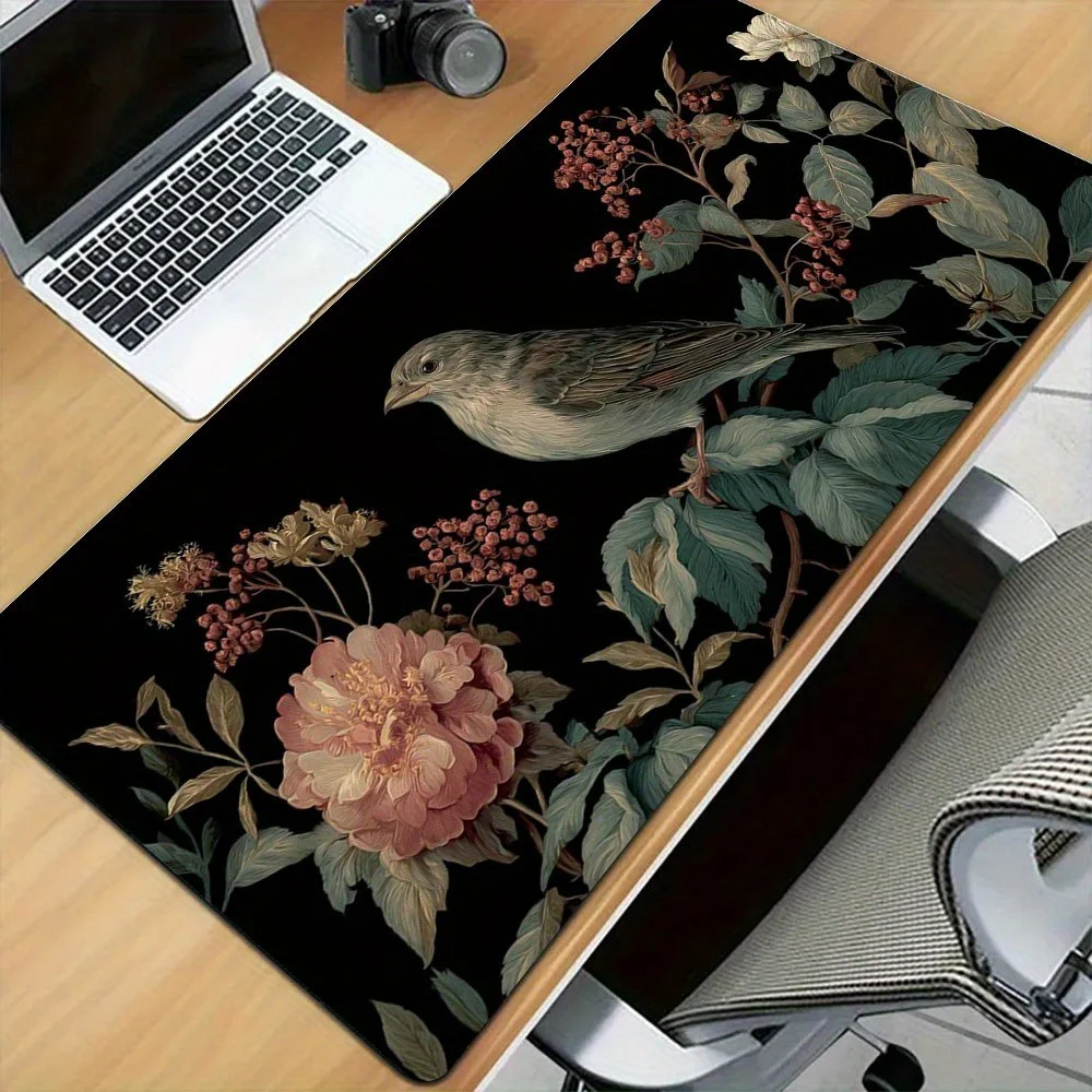

Винтажный коврик для стола с цветочным узором и птицами, элегантный коврик для мыши с изображением птиц и пионов, большой игровой коврик для мыши, расширенный коврик для клавиатуры