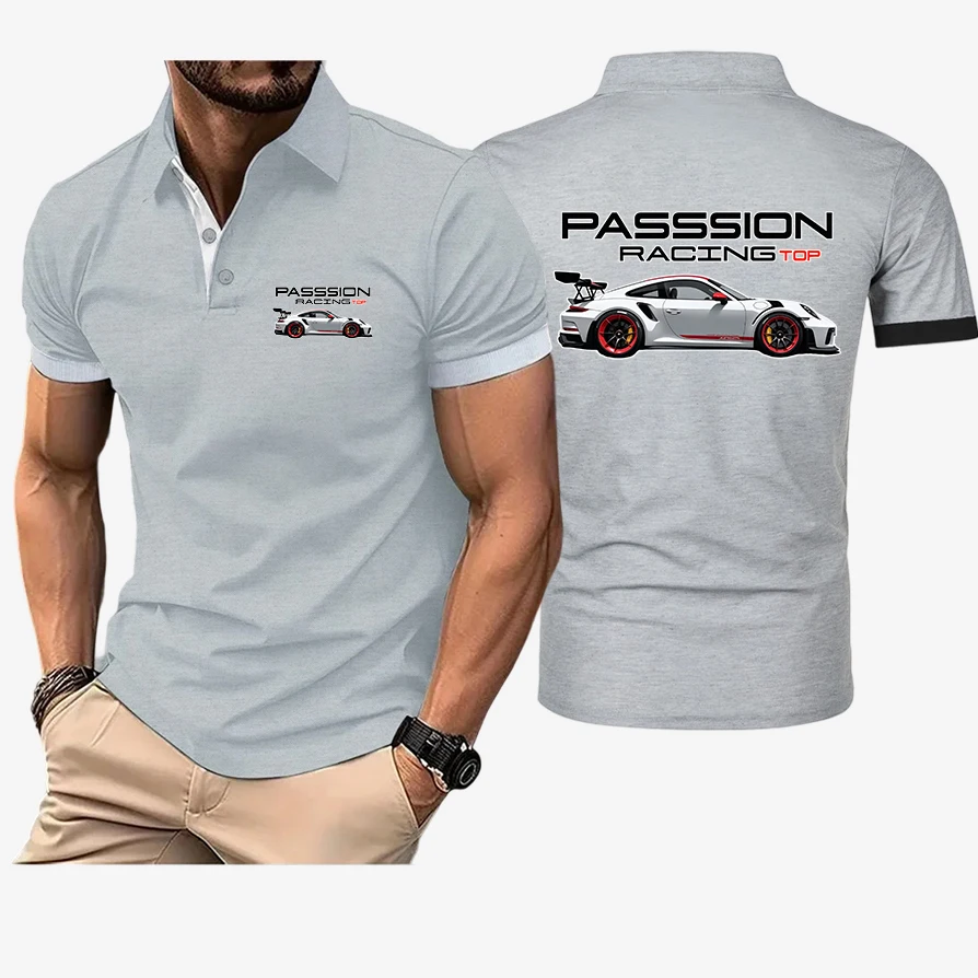 Top-level Racing Element Pattern 2026 Summer Man's Loose Graphic Logo Print High Quality Premium Lapel Collar Polo T Shirt