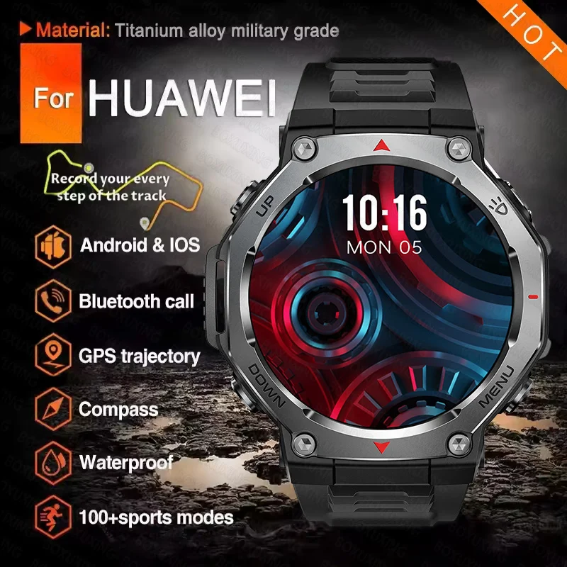 

Новинка 2023 года для HUIAWE GPS Смарт-часы для мужчин 5ATM IPX8 Водонепроницаемые умные часы Компас Высотомер Барометрический браслет AMOLED 1,43 дюйма
