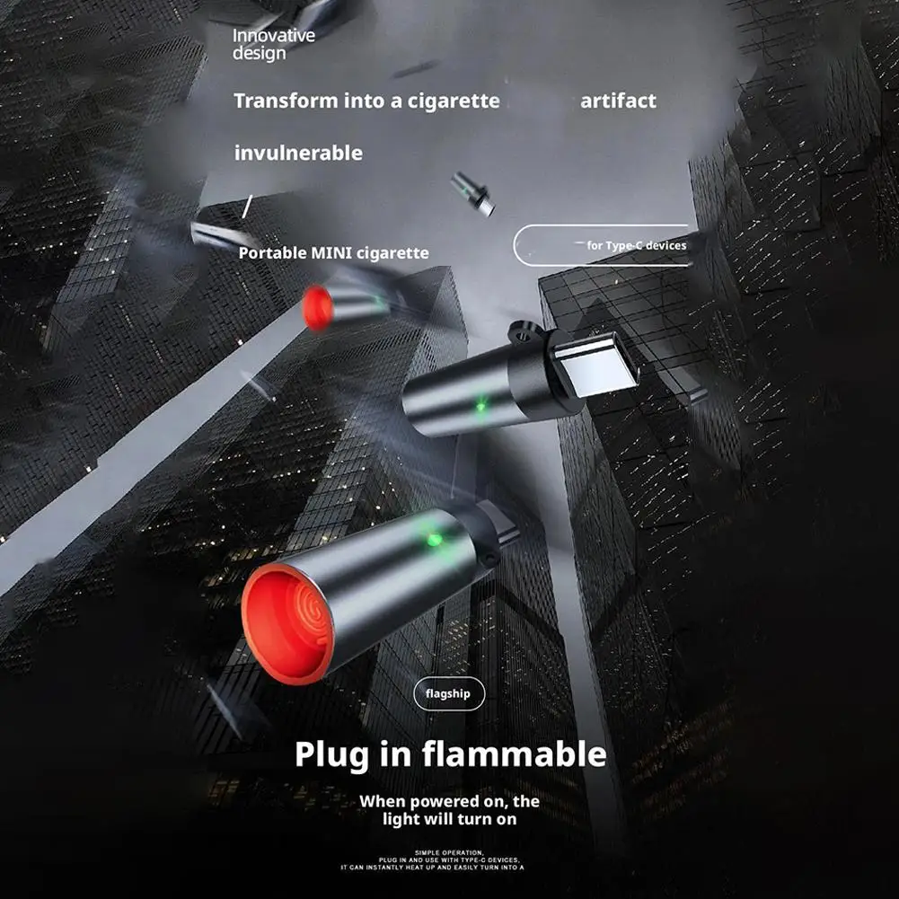 ولاعة سجائر صغيرة محمولة من النوع C مقاومة للرياح وتوفير الطاقة وانخفاض استهلاك لا يتطلب بطارية مدمجة للاستخدام الخارجي