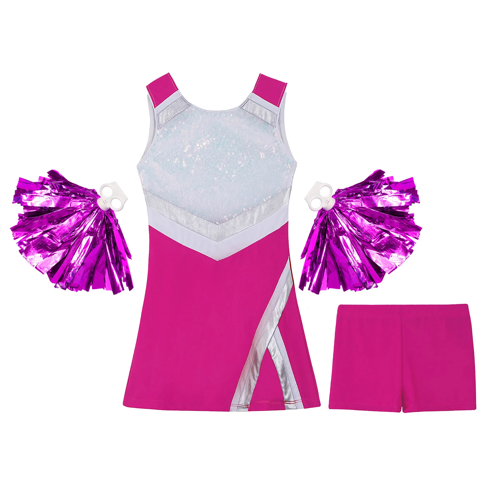 Crianças meninas cosplay cheerleader trajes uniformes cheerleading esportes vestido + flor bola conjunto para dança competição dancewear