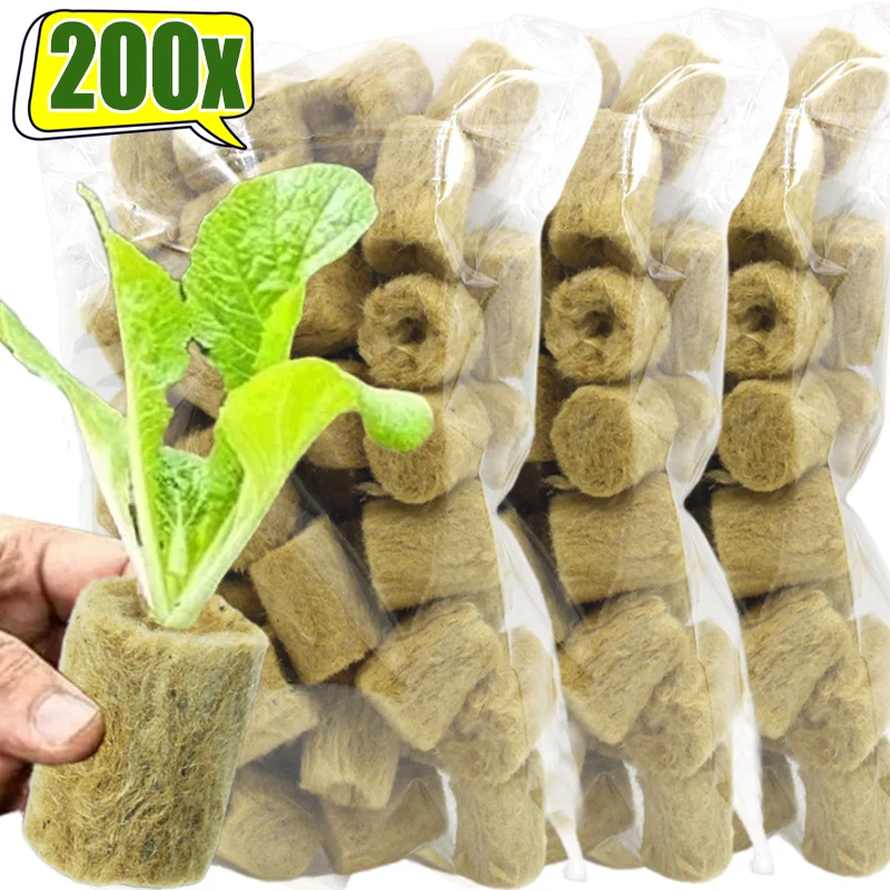 10/200PCS Planting Sponge Stone Wool Starter Plugs Hydroponic Grow Media Cubes Home Greenhouse Garden Pots Seedling Plant Block