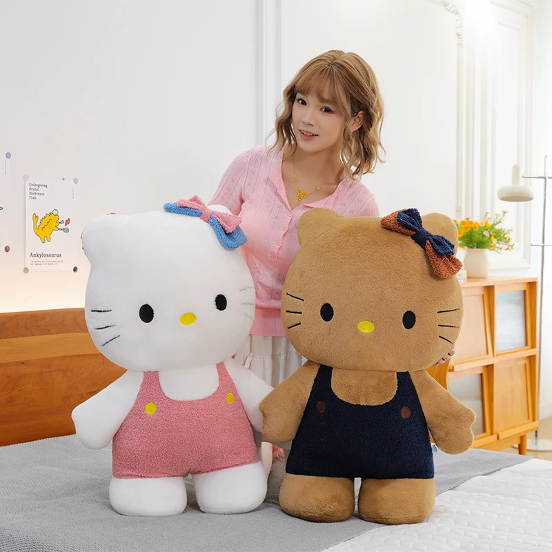 

Sanrio Cute Hello Kitty Black Leather Leopard Print Series Plush Dolls PP Cotton Stuffed Pillow Kawaii Sofa Cushion Holiday Gift