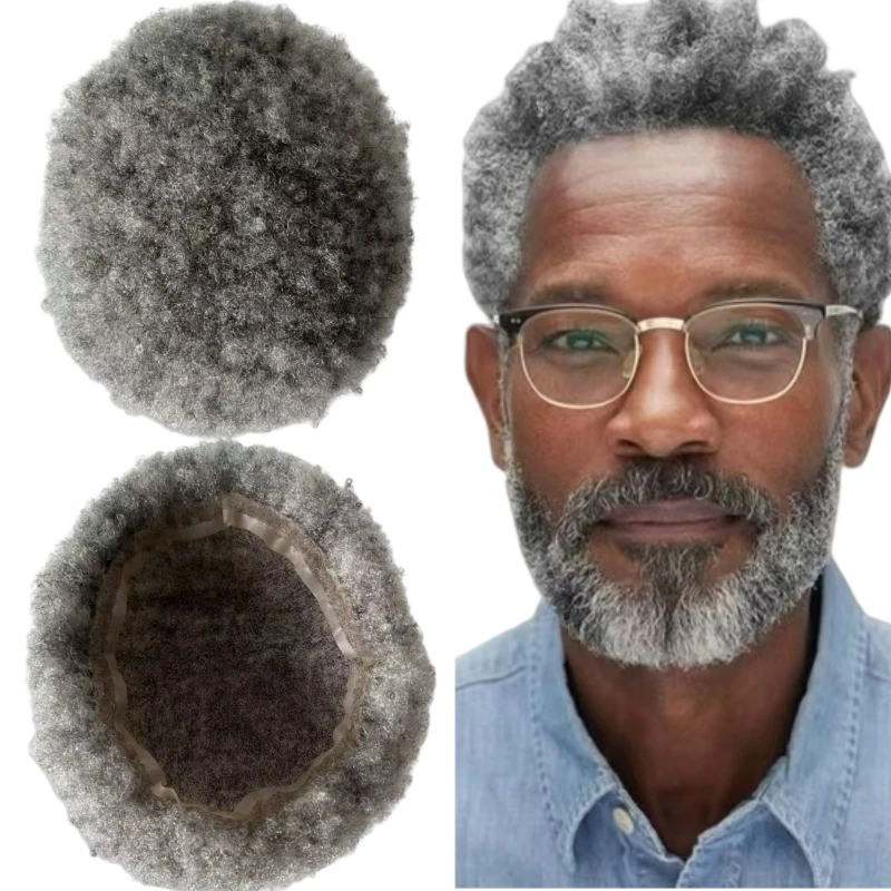 

Индийские девственные человеческие волосы 4 мм, афро корня # 1b80 Серый цветной парик 8x10 Полный кружевной блок для старика черного человека