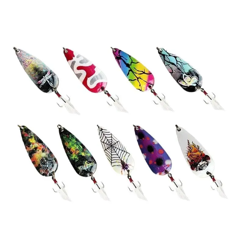 

5pcs 5g Paintings Mini Metal Spinner Spoon Fishing Lure Hard Baits Sequins Noise Treble Hook Pike Carp Bass Fishing Tackle