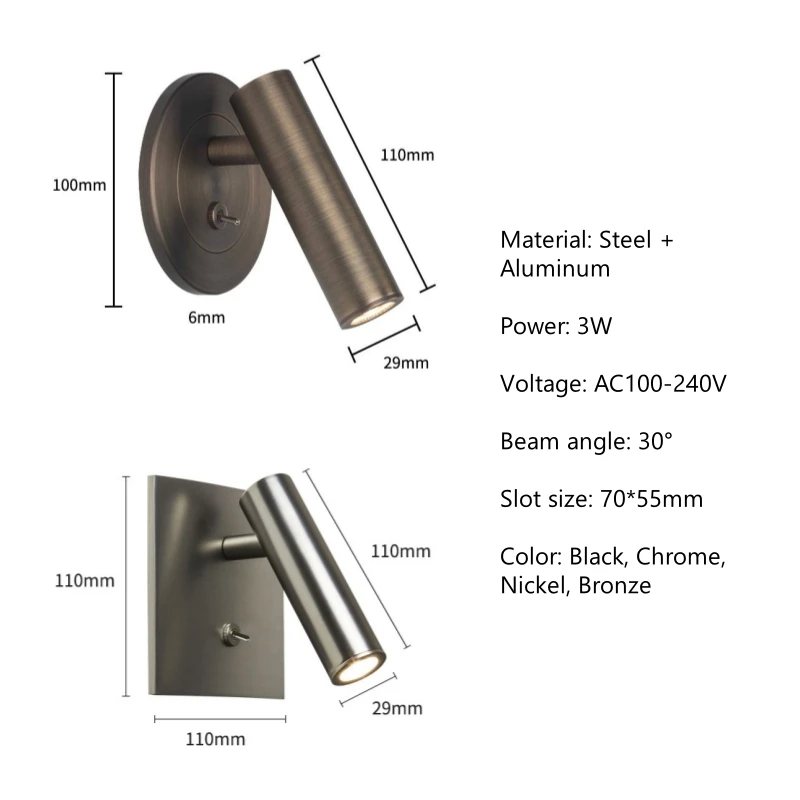جزءا لا يتجزأ من وحدة إضاءة LED جداريّة مصباح مع التبديل قابل للتعديل فندق غرفة نوم اللوح الأمامي القراءة ضوء السرير الشمعدان الأضواء تركيبات AC100-220V #6