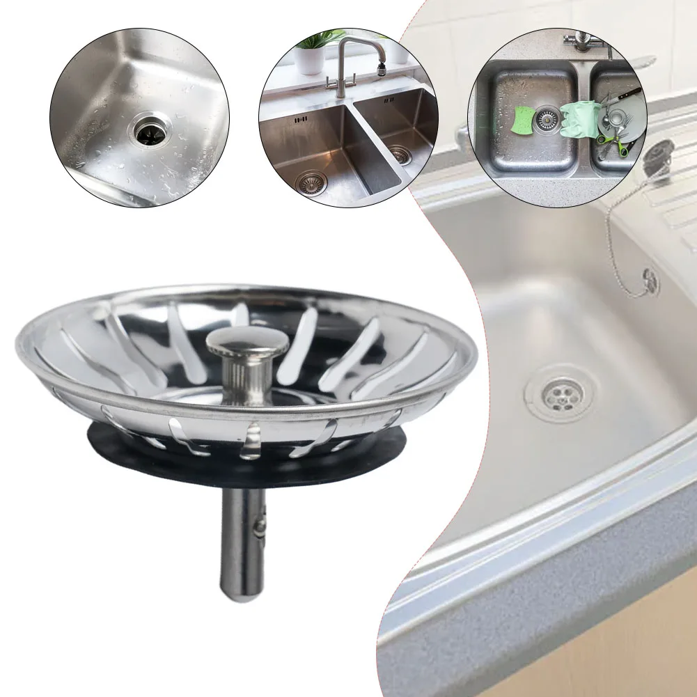 Stainless Steel Kitchen Sink Strainer 76mm Kitchen Water Basin Sink Drainer Strainer Basket Waste Stopper Filter