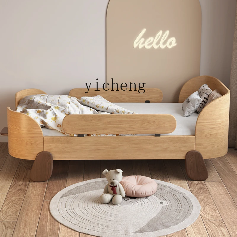 

ZC Wood Color Children's Bed Stitching Widened Baby Bed Extra Bed Boys and Girls Princess Bed