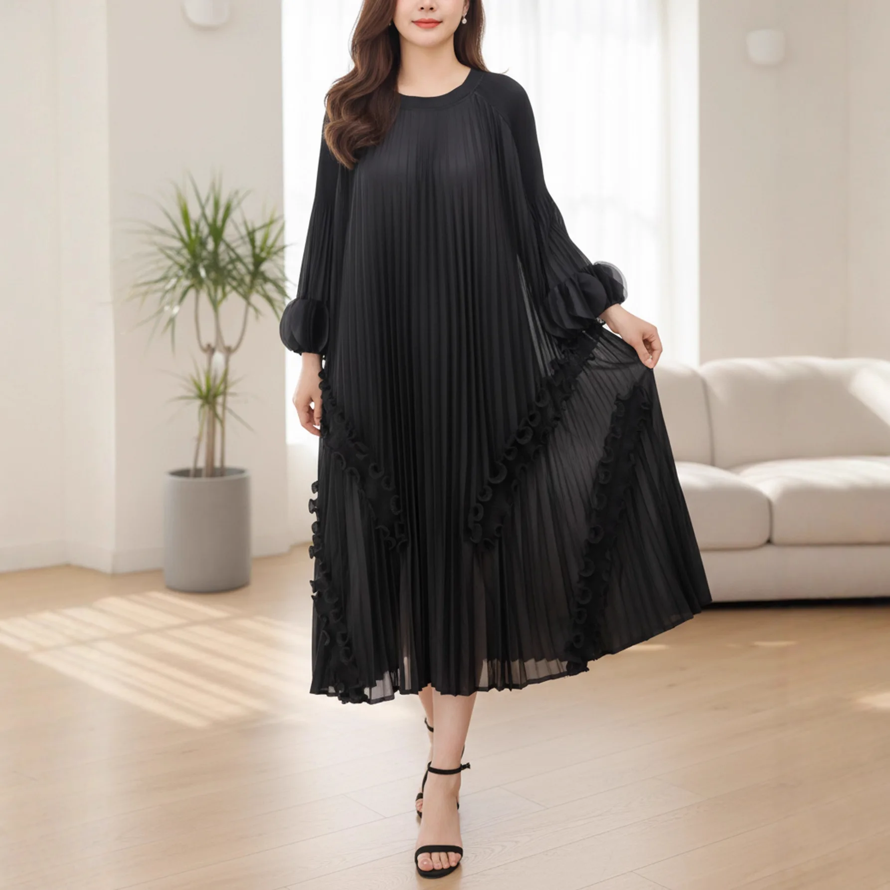 

Ele Long Dr Women's Heavy Embellied Waist-Cinching Folded Skirt A-Line Gown for Young Girls Polyester Fabric